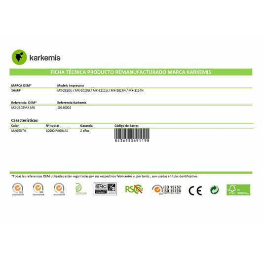 Original Toner Karkemis MX-23GTMA Magenta