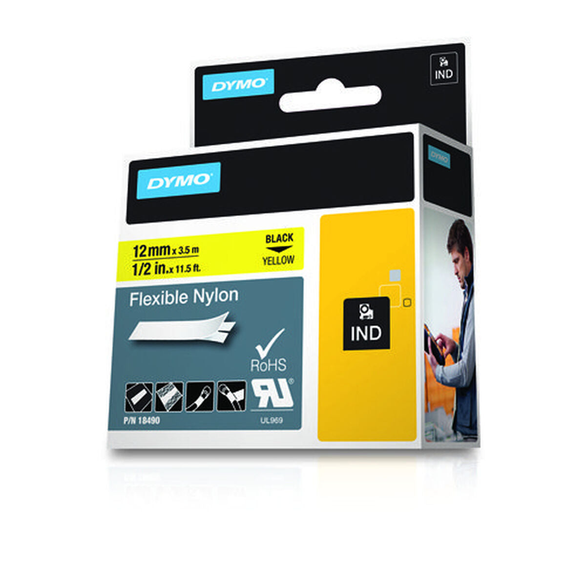 Laminated Tape Dymo Nylon Flexible IND Multicolour Black/Yellow