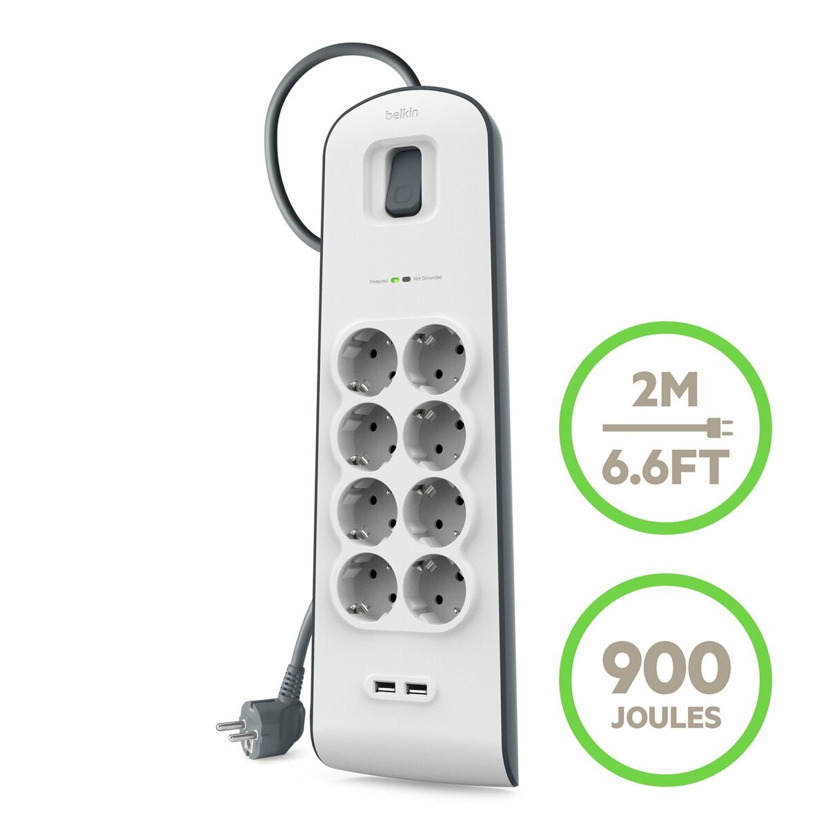 Power Socket 8 Sockets with Switch Belkin BSV804VF2M USB x 2 White (2 m)