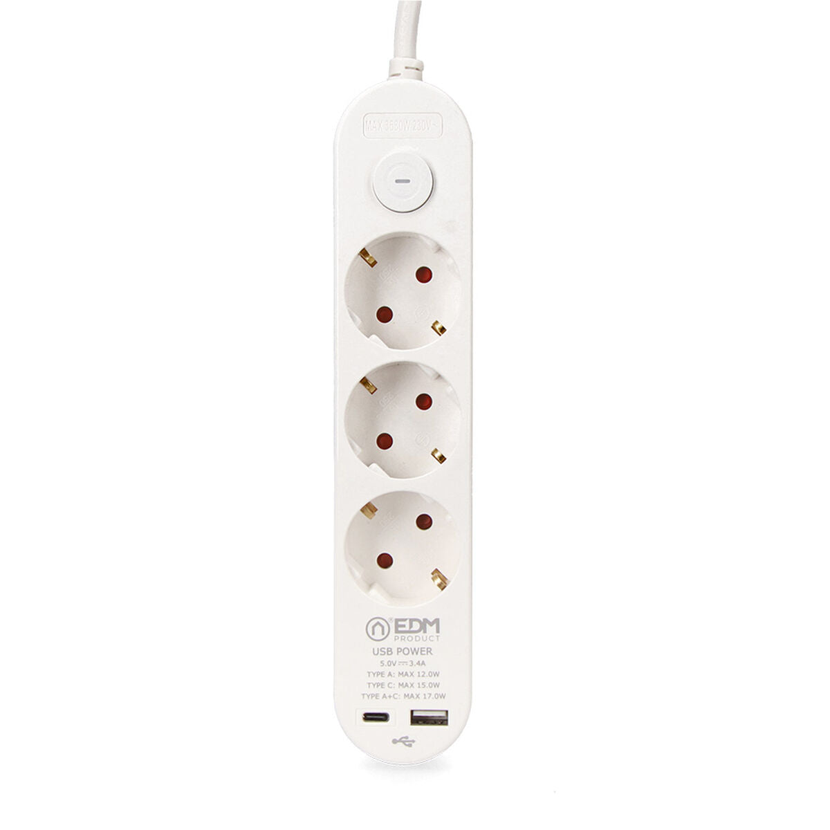 3-socket plugboard with power switch EDM 41822 White 3680 W 250 V 30 W (1,5 m)