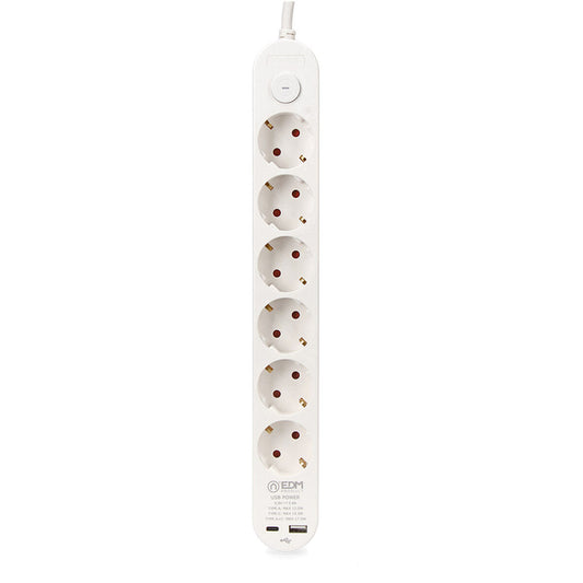 Power Socket - 6 Sockets with Switch EDM 41825 White 3680 W 250 V 30 W (1,5 m)