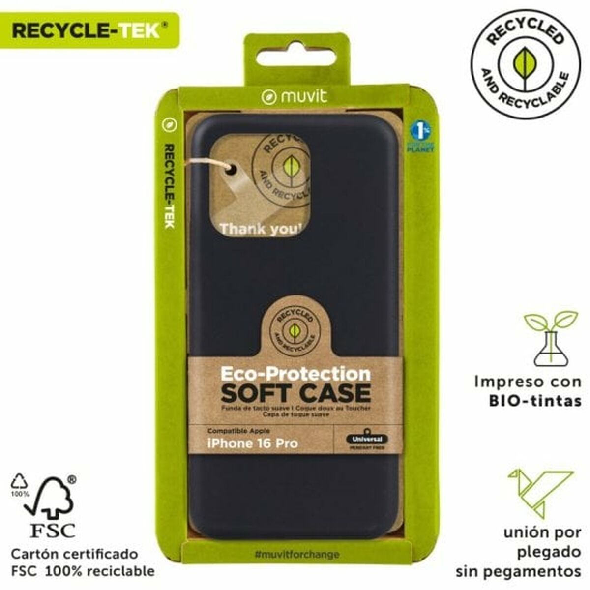 Mobile cover Muvit iPhone 16 Pro Black