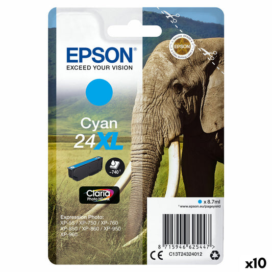 Original Ink Cartridge Epson CLARIA PHOTO HD INK EXPRESSION PHOTO XP-950 - 24XL Cyan (10 Units)